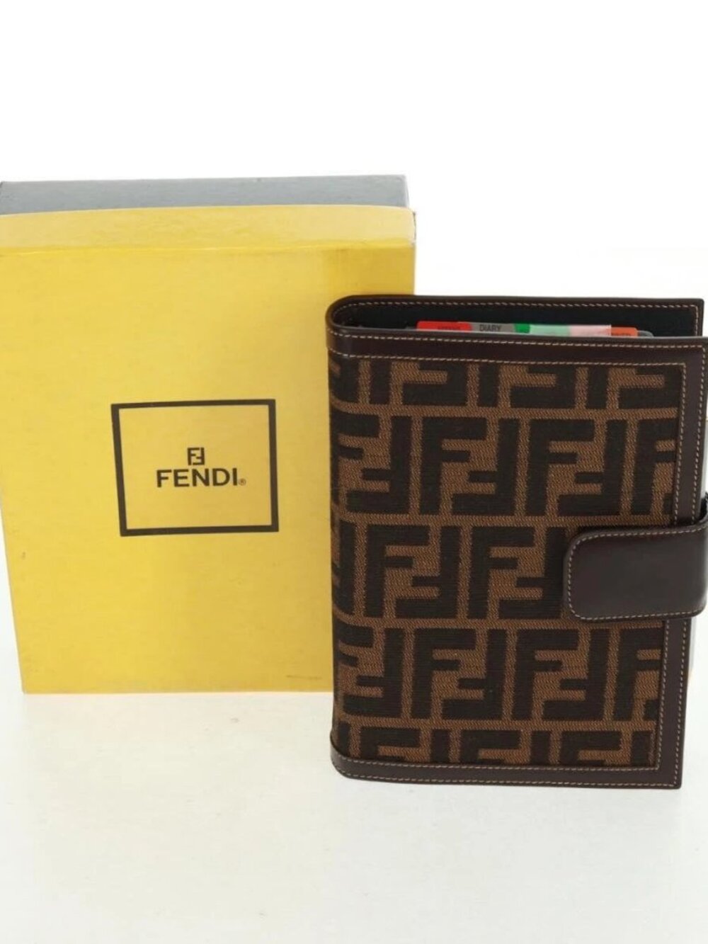 FENDI Zucca Canvas Agenda Day Planner Cover Brown Black Auth fm5048V